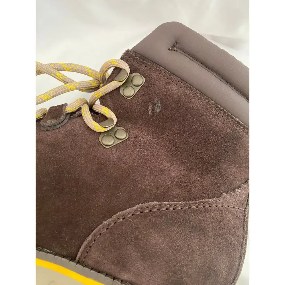 Cole Haan Brown Suede Hiking-Style Lace-Up Boots with Yellow Accents
